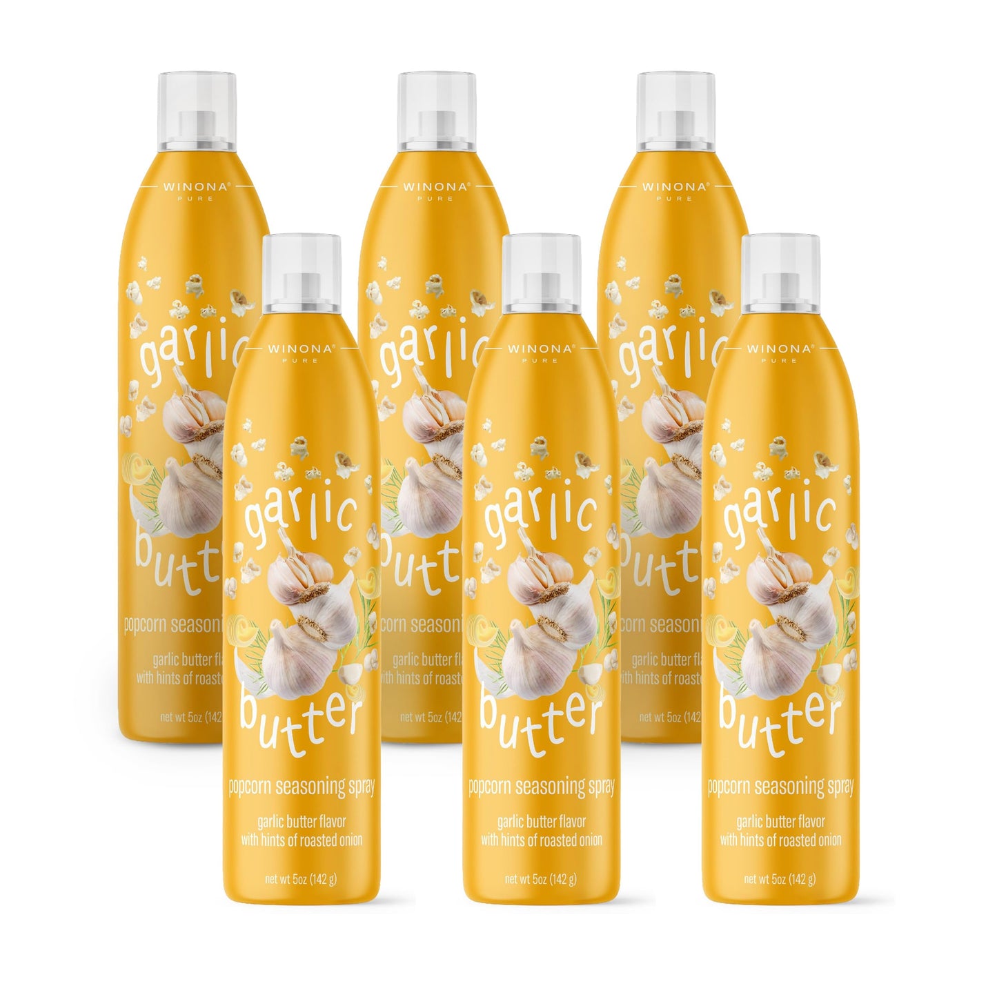 Winona Pure Garlic Butter Seasoning Spray - For Popcorn, Chicken, Baked Potatoes, Vegetables & More - 5 oz Bottle - 6 Pack