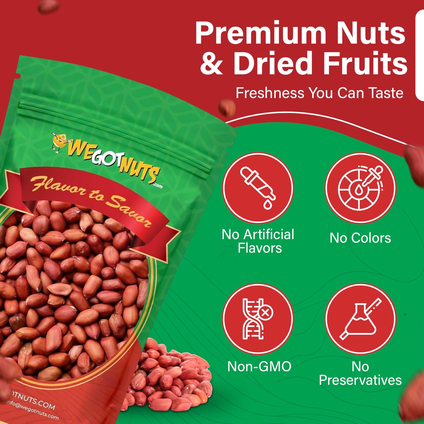 Raw Red skin Peanuts, USA Grown, (Unsalted) 5LB Bag Bulk (80oz) - We Got Nuts