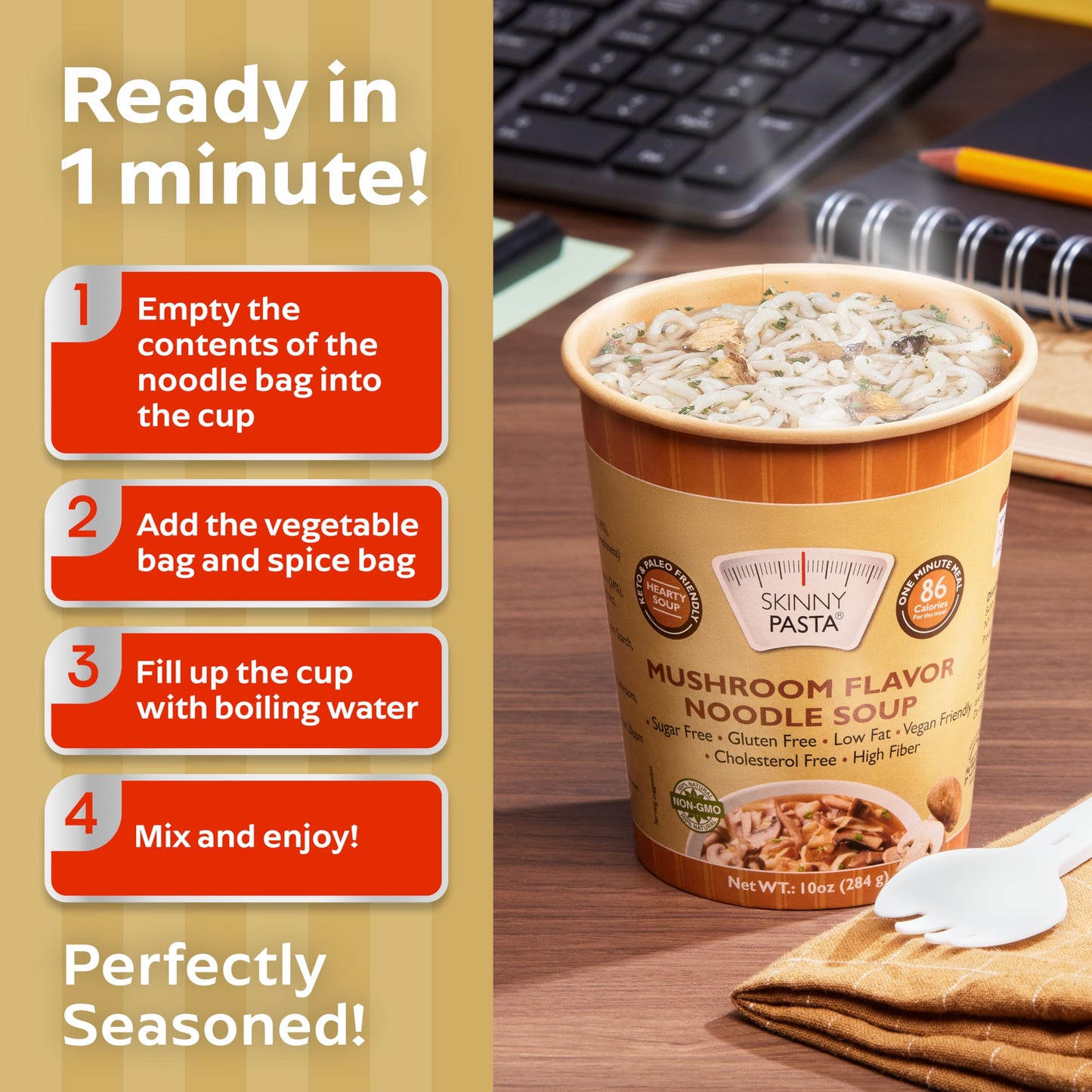 Skinny Pasta Healthy Shirataki Noodle Mushroom Soup | Ultra-Low Calorie Konjac Noodles Ramen For Weight Loss | High Fiber, Carb Free, Keto & Paleo Friendly Vegan Noodles Instant Soup | 6 Pack