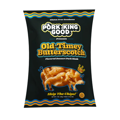 Pork King Good Old-Timey Butterscotch 3 oz Dessert Flavored Pork Rinds - (4Pack) Sweet and Salty, Gluten Free Snacks