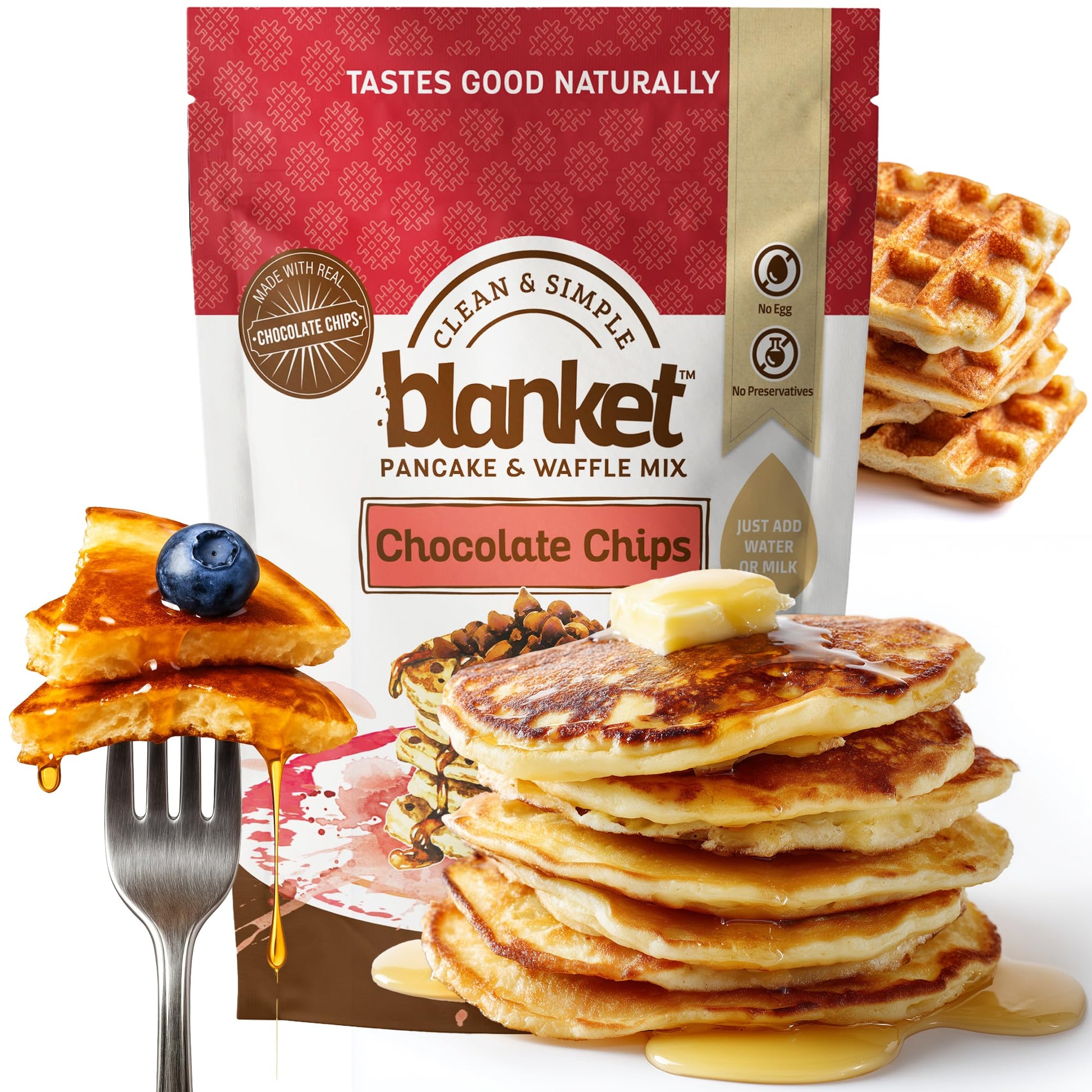 Blanket Pancakes and Waffle Mix - Chocolate Chip Pancake Mix - Just Add Water, No Preservatives - Clean Breakfast Staple with Ho