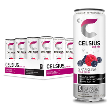 CELSIUS Sparkling Wild Berry Fitness Drink, Zero Sugar, 12oz. Slim Can, 12 Pack (Wild Berry)