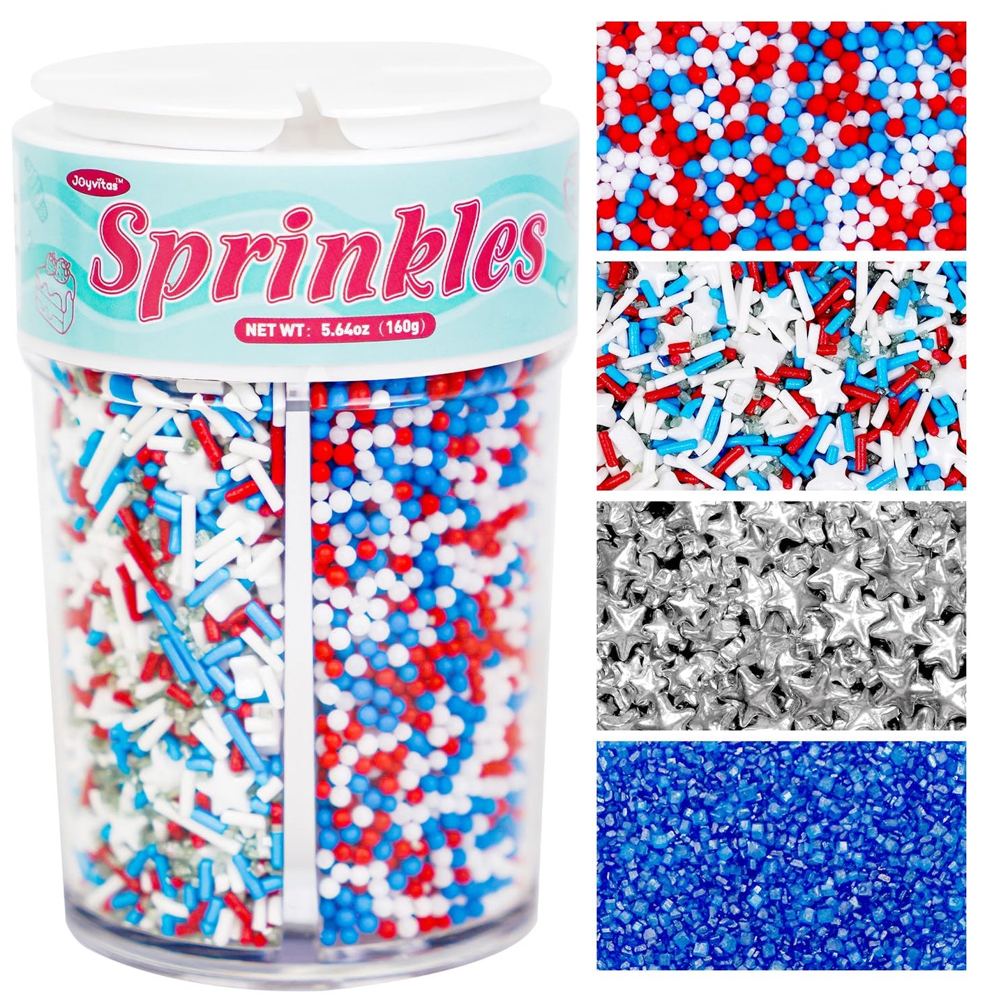 Edible Pearl Sugar Pearl For Cupcakes Cake Decorating  160G/5.64Oz  Red White And Blue Sprinkles  Silver Star Mix  Cake Decorations  Baking Party Holiday Supplies