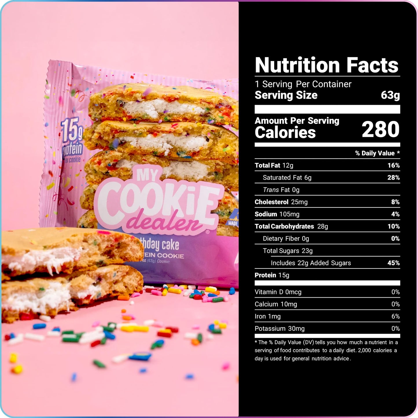 My Cookie Dealer Protein Cookies, Birthday Cake (2.2Oz, Pack Of 12) - 15G Protein Per Cookie - Individually Wrapped Workout Snac
