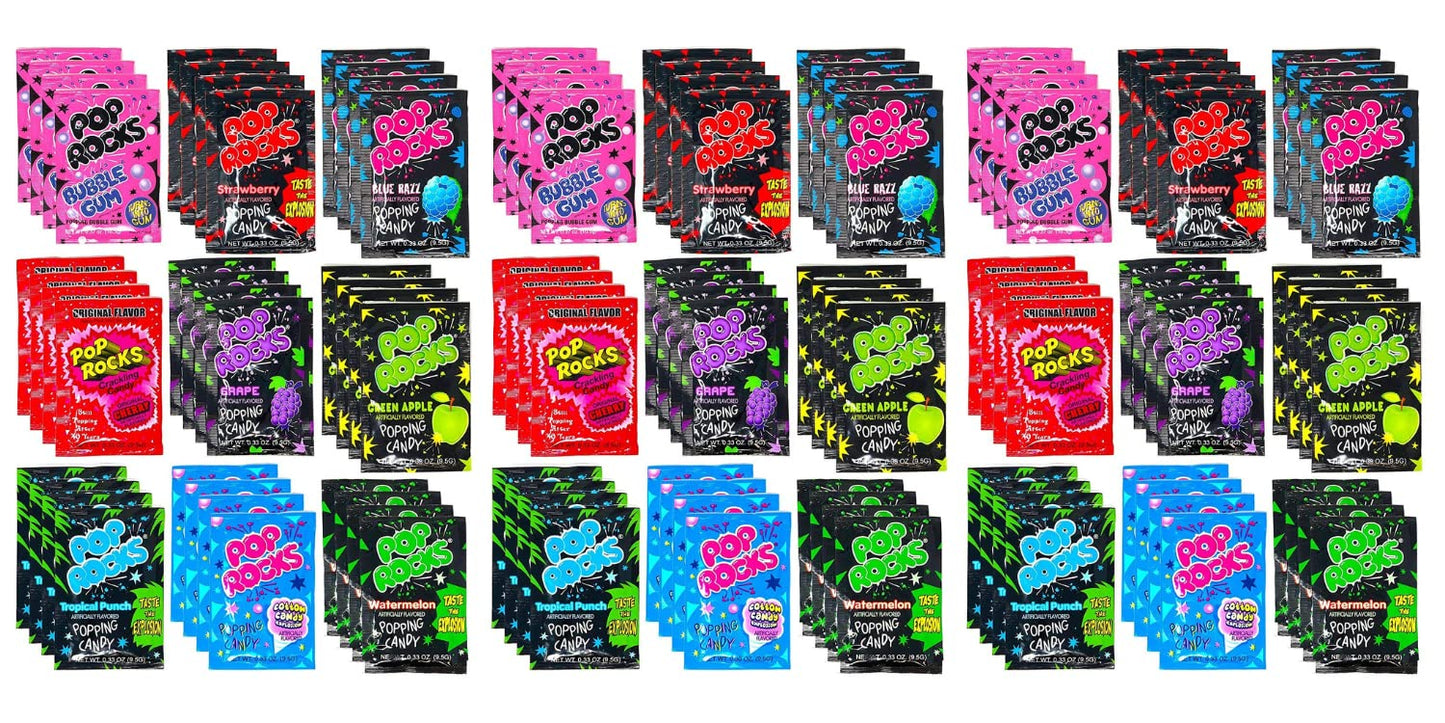 Munchbox Pop Rocks Candy - Bulk 108 Packets, 9 Assorted Flavors, Individually Wrapped, Blue, 108 Count