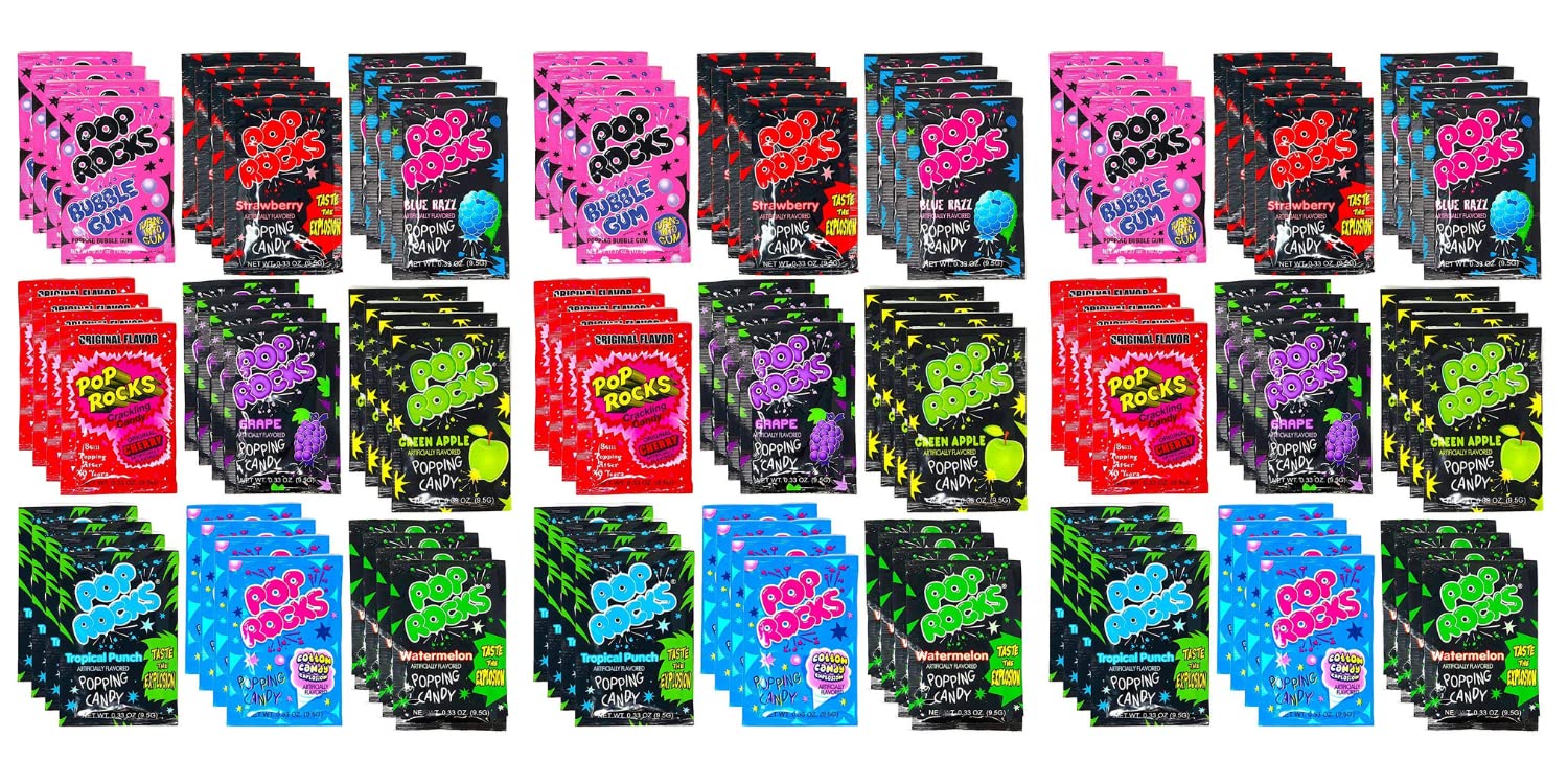 Munchbox Pop Rocks Candy - Bulk 108 Packets, 9 Assorted Flavors, Individually Wrapped, Blue, 108 Count