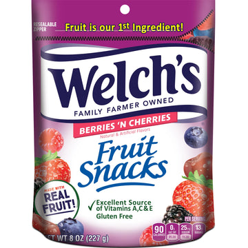 Welch's Fruit Snacks, Berries 'N Cherries, Perfect for Sharing, Bulk Bag, 8 oz (Pack of 1)