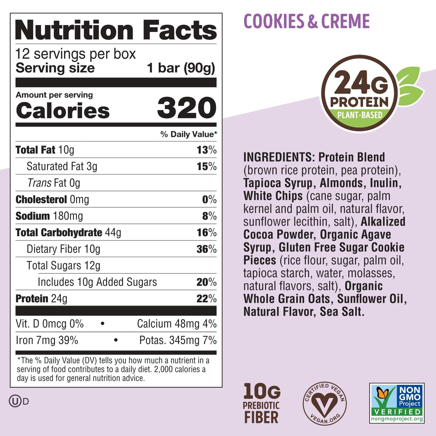 Lenny & Larrys Cookie-fied BIG BAR - Cookies and Creme Vegan Protein Bars 4x90g - Healthy Snacks, 24g Plant Protein & 10g Prebi
