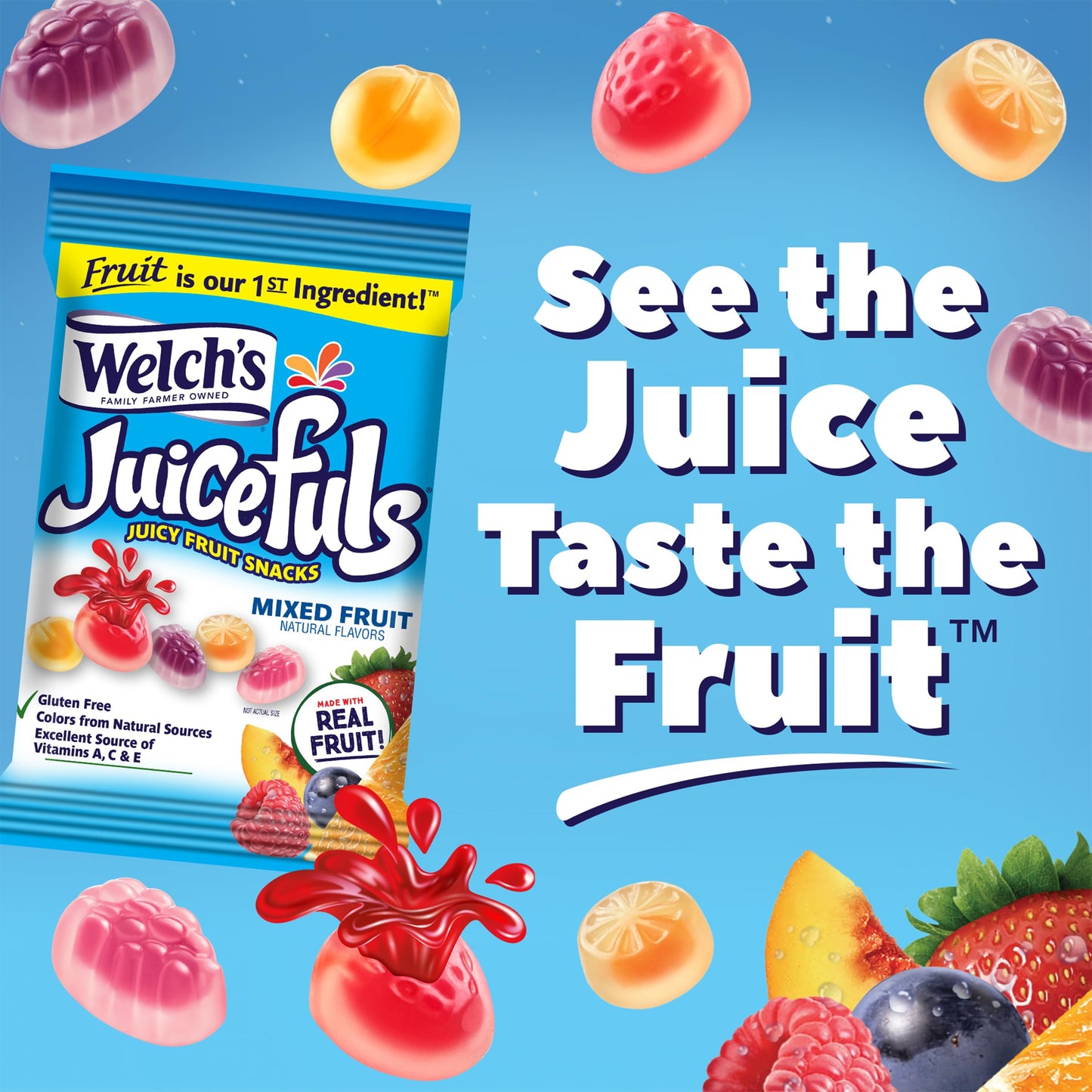 Welch'S Juicefuls Juicy Fruit Snacks, Mixed Fruit, Fruit Gushers, Gluten Free, 4 Oz Sharing Size Bags (Pack Of 6)