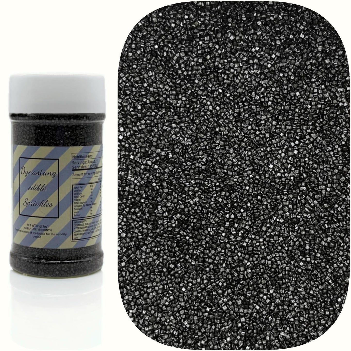 Dynastang Black Sanding Sugar Sprinkles Edible Sugar Crystals Cake Decoration Cupcake Toppers Cookie Decorating Perfect for Cake