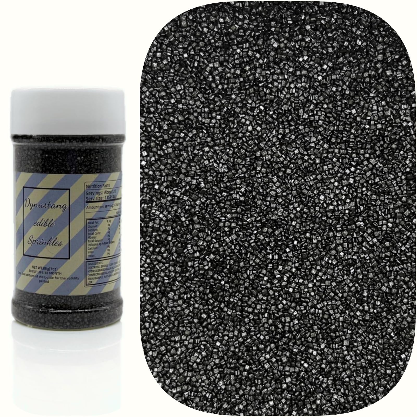 Dynastang Black Sanding Sugar Sprinkles Edible Sugar Crystals Cake Decoration Cupcake Toppers Cookie Decorating Perfect for Cake