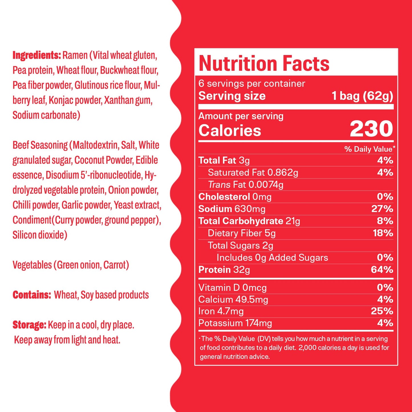 Hethstia Protein Ramen Spicy Beef Flavor, 6-Pack High-Protein Instant Noodle Meal, Plant-Based 32G Protein, Vegan, Non-Gmo, Low