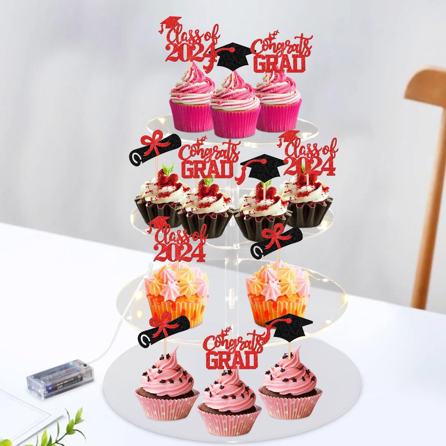 24 Pcs 2024 Graduation Cupcake Toppers Glitter Class Of 2024 Congrats Grad Cap Diploma Cupcake Picks 2024 Graduation Theme Party