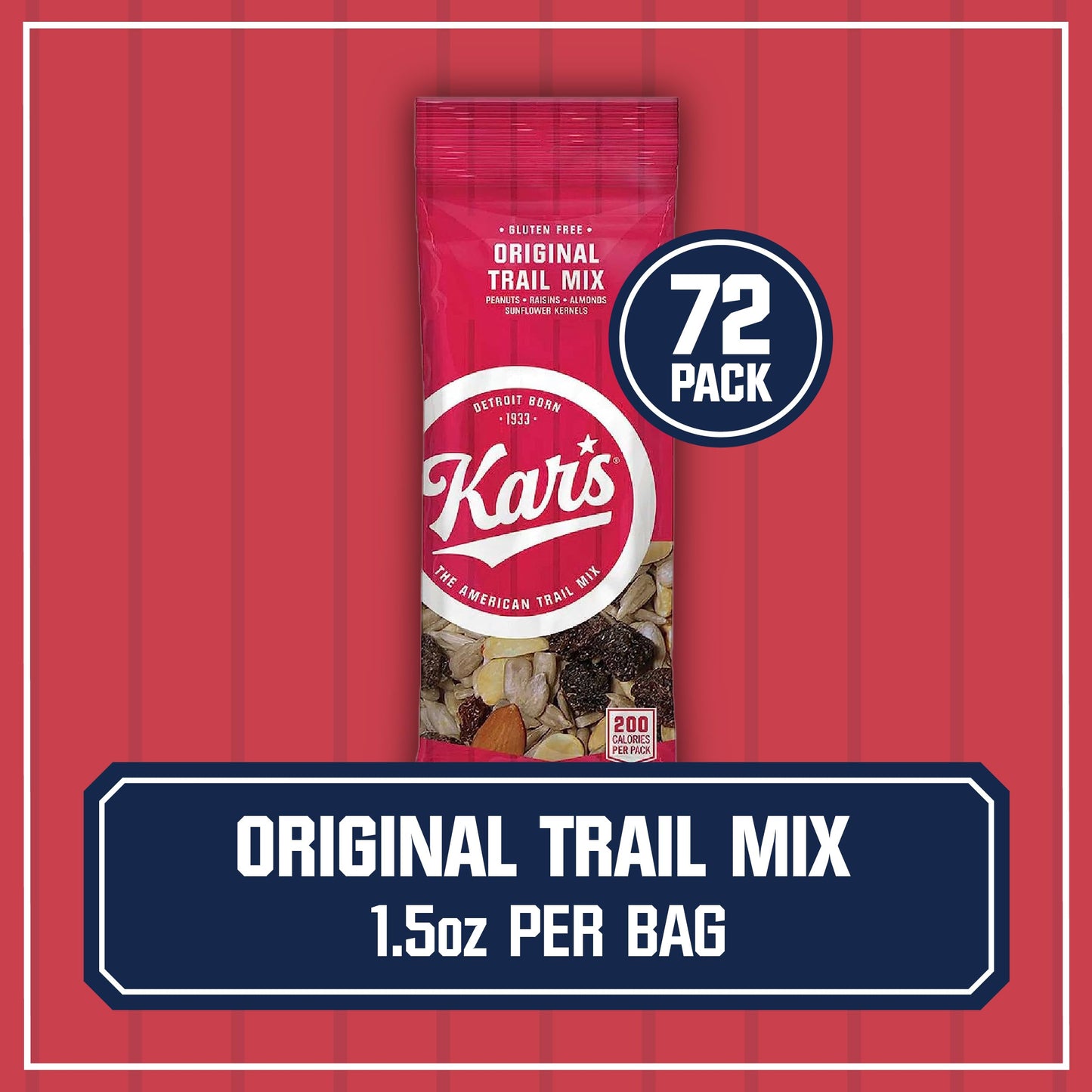 Kars Nuts Original Trail Mix, Gluten-Free, 1.5 oz Individual Snack Packs, Bulk Pack of 72, Model 8963-CP72