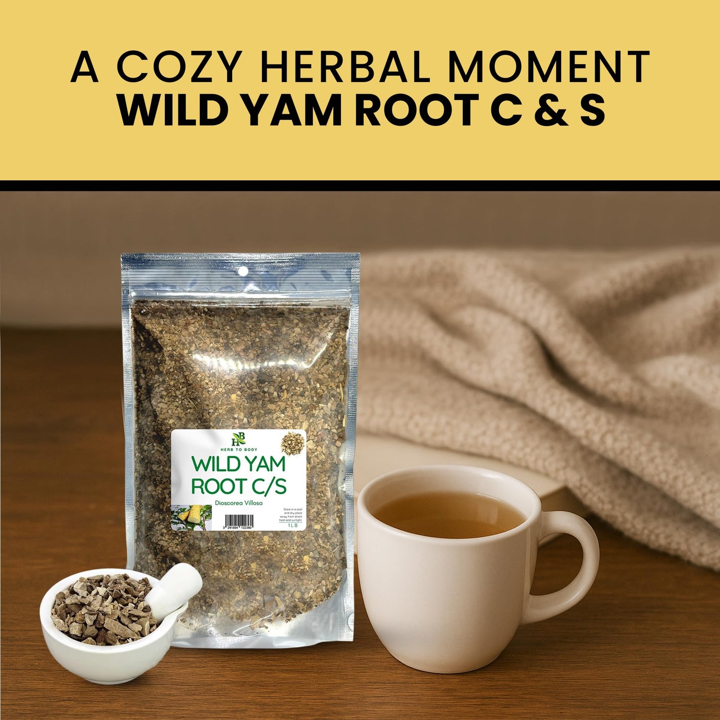 Herb To Body Wild Yam Root Cut & Sifted - 4 oz, Wildcrafted Dioscorea Villosa for Herbal Tea, Relaxation Support, and Traditiona