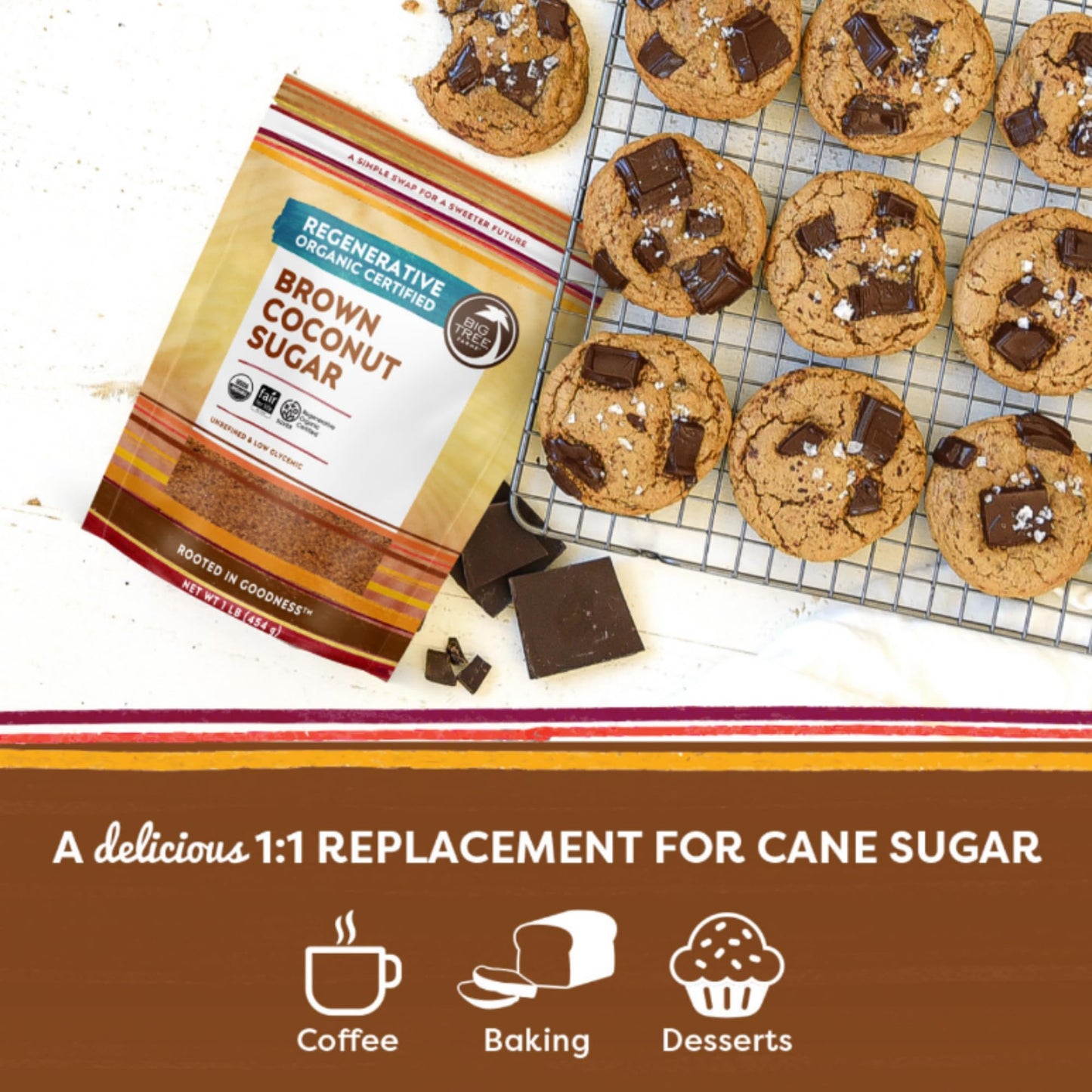Big Tree Farms Organic Brown Coconut Sugar, Vegan, Gluten Free, Paleo, Certified Kosher, Cane Sugar Alternative, Substitute for