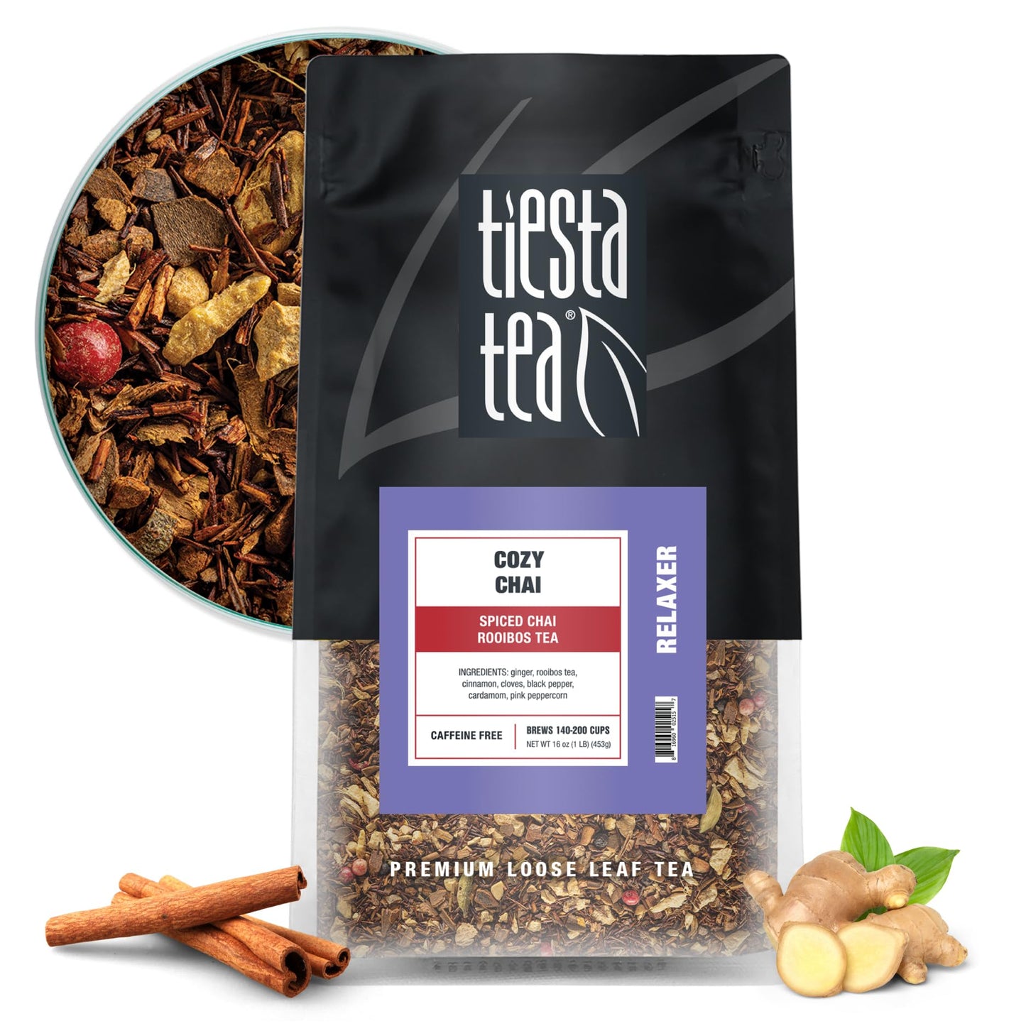 Tiesta Tea Cozy Chai Loose Leaf Rooibos Tea, Caffeine-Free Herbal Blend, 16oz Bulk Pouch, Makes Hot or Iced, Up to 200 Cups