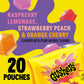 Gushers Fruit Flavored Snacks, Raspberry Lemonade, Strawberry Peach, Orange Cherry, 20 Pouches, Family Pack, 16 oz