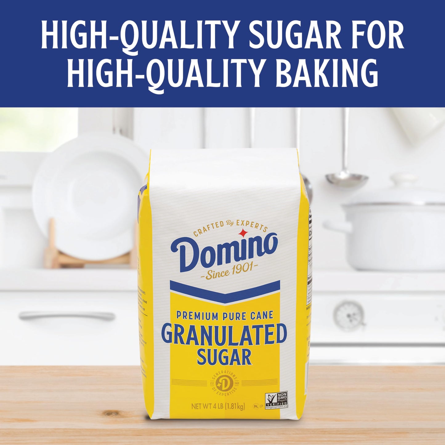 Domino Granulated Sugar  4 lb Bag of enhanced Pure Cane Sugar (Pack of 2) with Bonus Brand Recipe Card