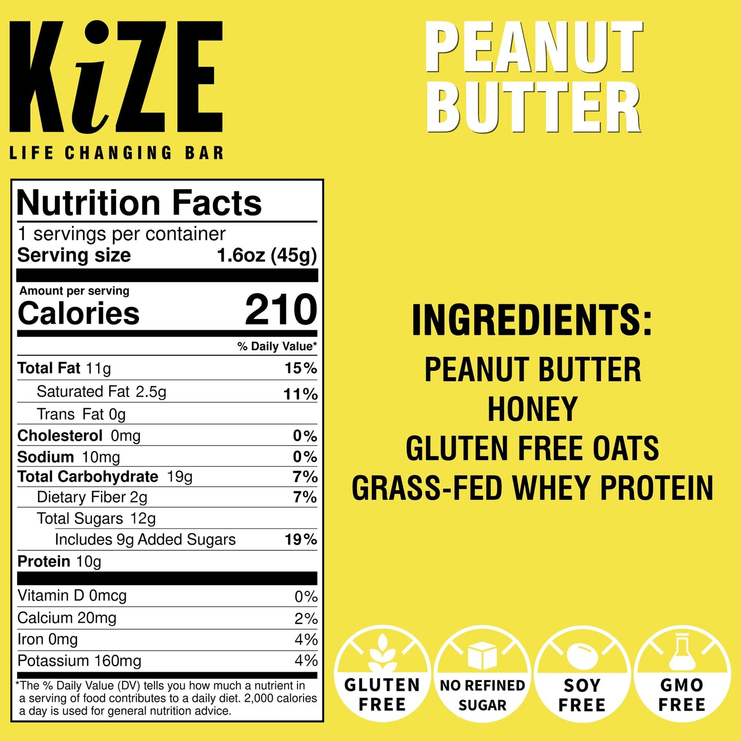 Kize Energy Peanut Butter High Protein Snack Bars, 10 Count, 10G Grass-Fed Whey Protein, Gluten Free, Non-Gmo, Soy Free, Mission