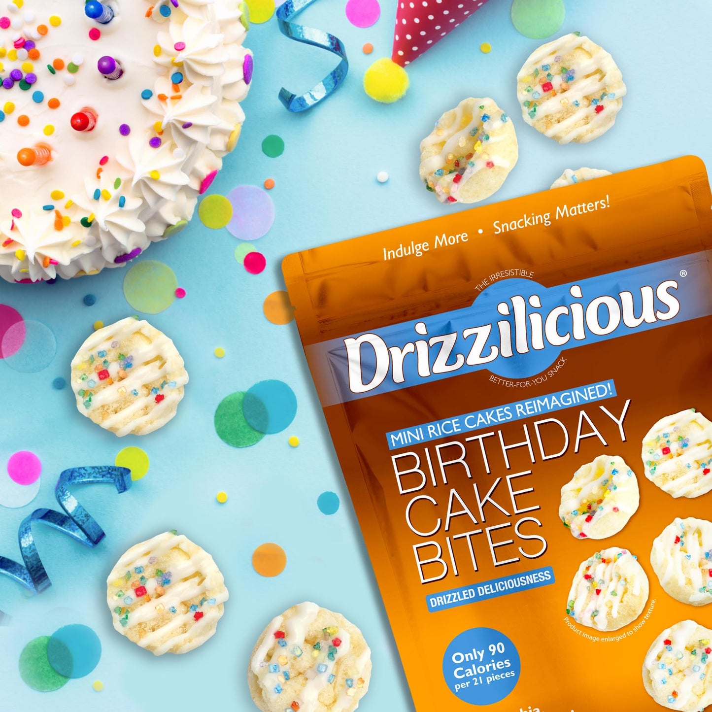Drizzilicious Mini Rice Cakes Birthday Cake - Rice Crisps, Healthy Snack For Adults And Kids, Flavored Rice Cakes, Vegan, Gluten