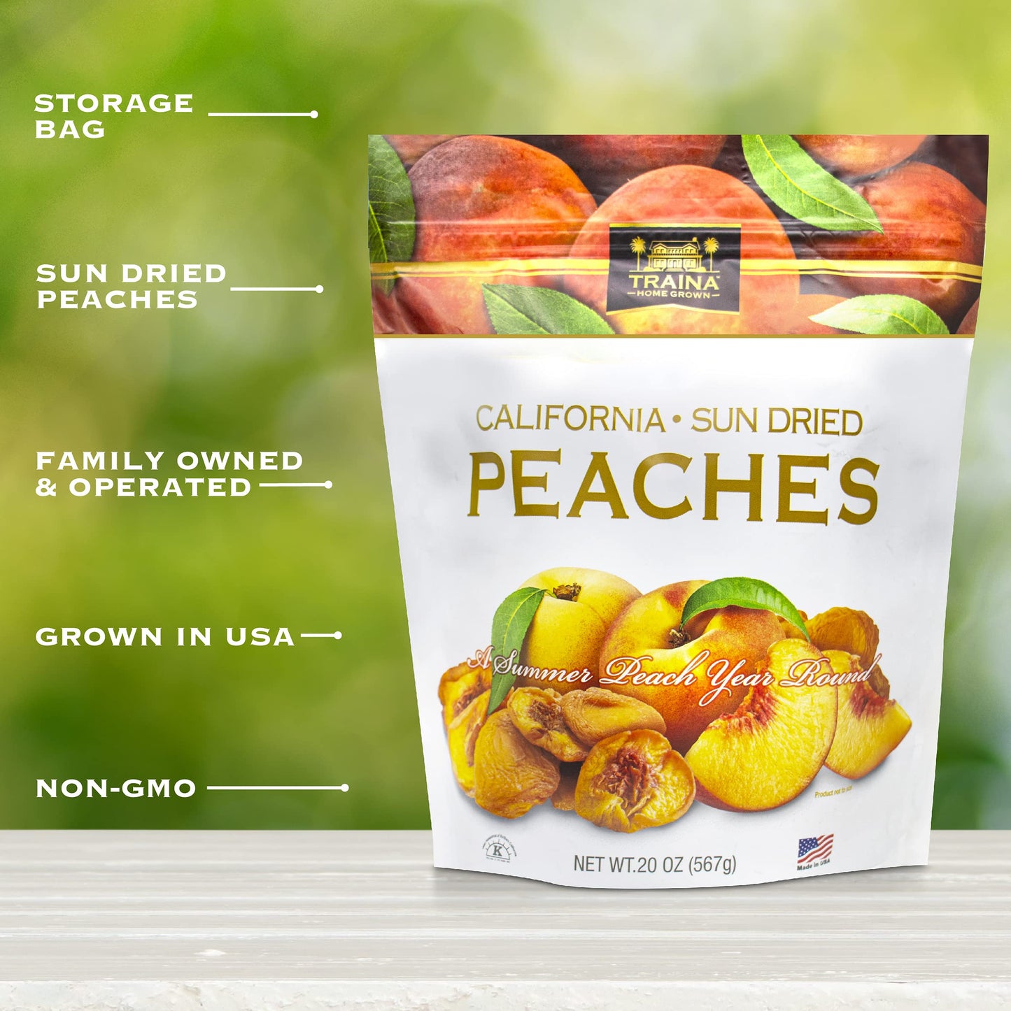 Traina Home Grown California Sun Dried Peaches - Healthy & Non-Gmo, Natural Sweet Flavor Fruit No Sugar Added, Perfect Snack In