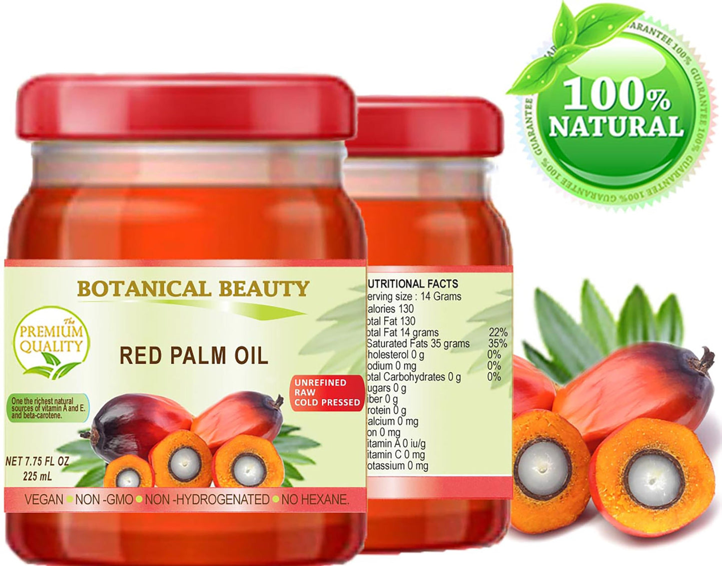 Red Palm Oil 100% Pure Unrefined Extra Virgin Undiluted Cold Pressed Super Food 7.75 Fl.Oz 225 Ml (Pack 2) By Botanical Beauty