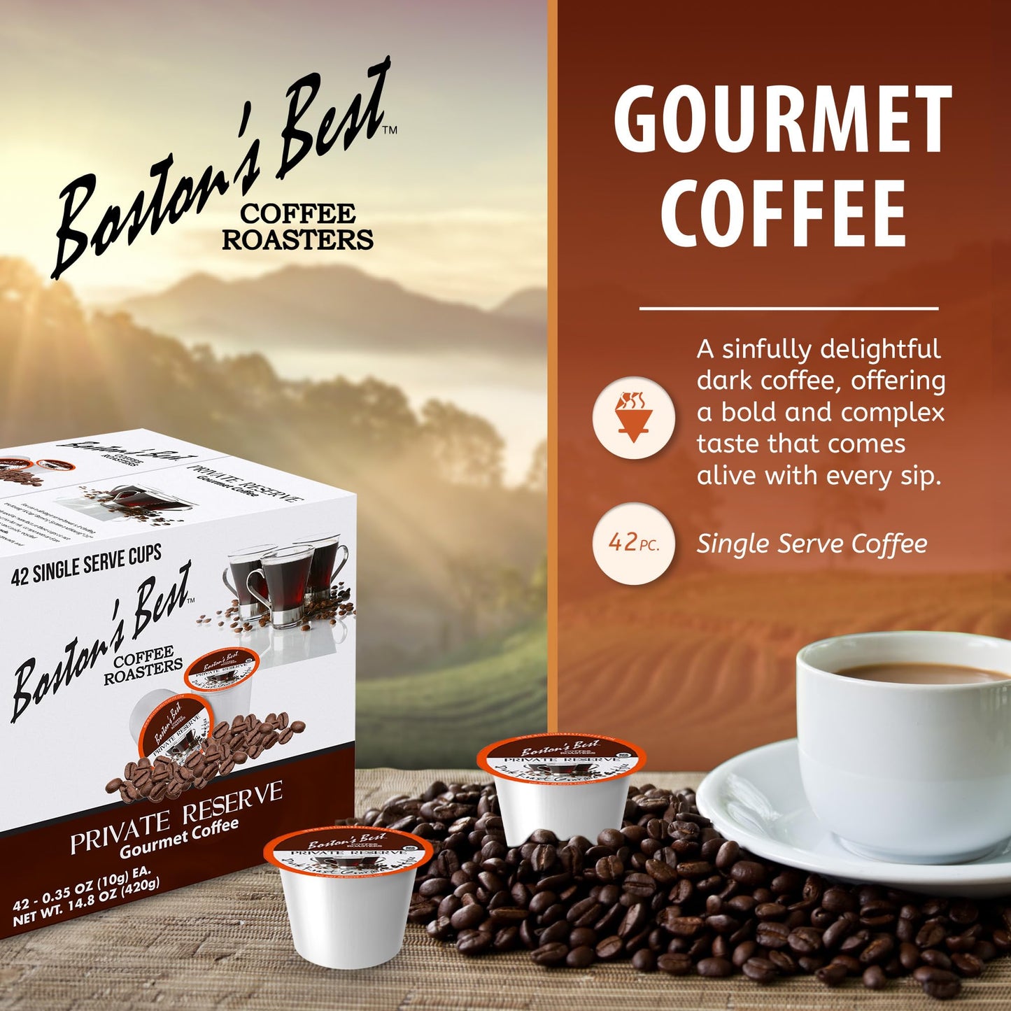 Bostons Best Single Serve K-Cup Coffee, Private Reserve, 42 Count, Compatible with 2.0 Keurig malt-inspired