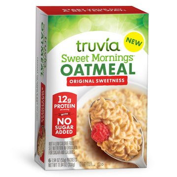 Truvia Sweet Mornings Original Instant Rolled Oat Oatmeal Packets, 12 G Protein, No Sugar Added (6 packets)