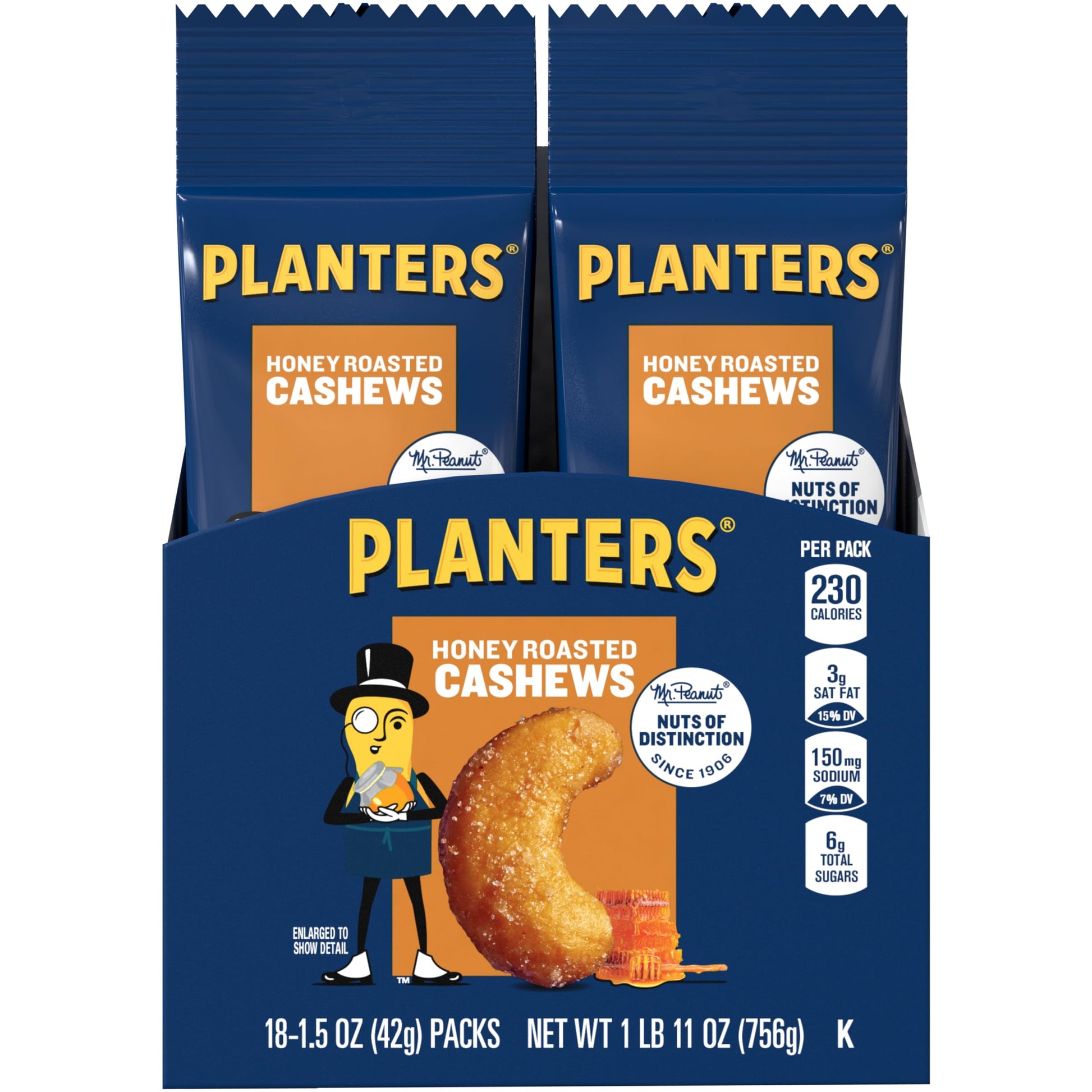 Planters Honey Roasted & Salted Cashews, 1.5 Ounce (Pack of 18)