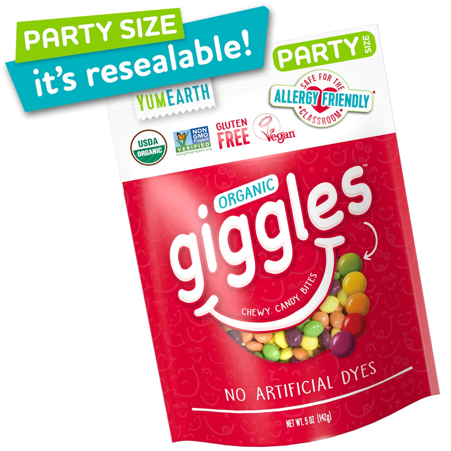 YumEarth Organic Giggles Chewy Candy - Allergy Friendly, No Artificial Dyes, Non GMO, Gluten Free, Fruit Flavored, Vegan Candy S