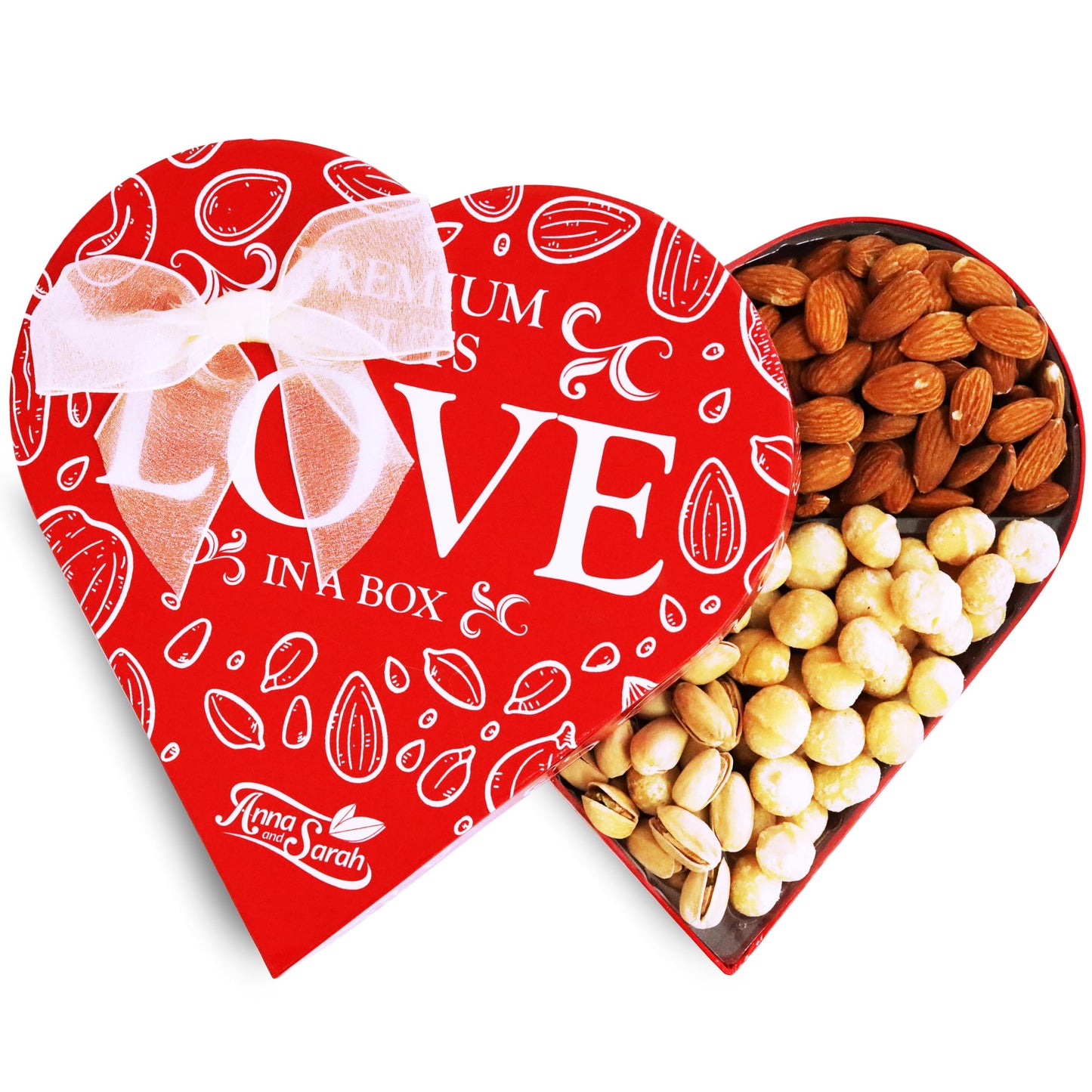 Anna And Sarah Premium Mixed Nuts Medium Size Heart Shaped Gift Basket Oregon Hazelnut-Almond-California Pistachios-Roasted Maca