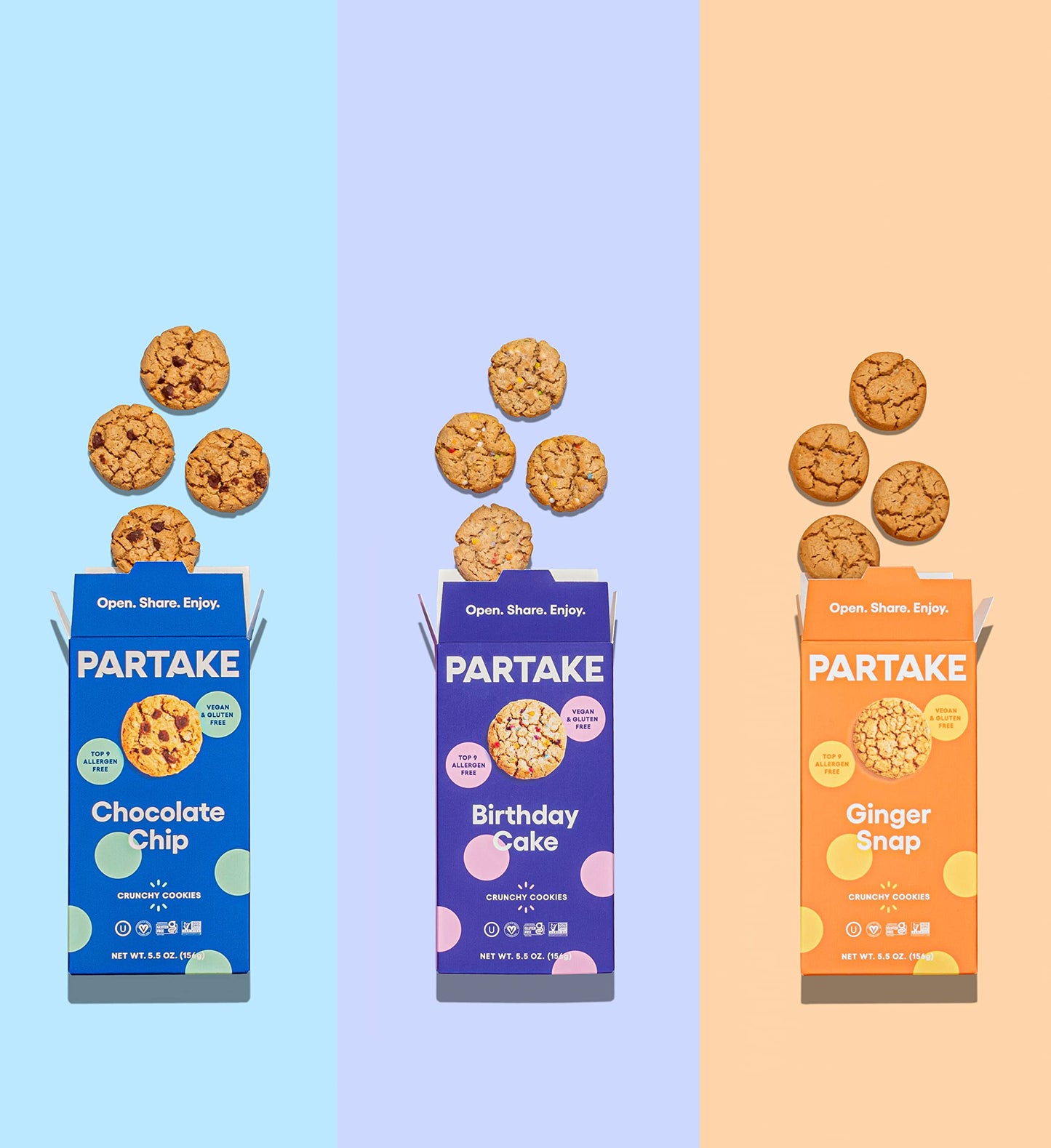 Gluten Free Crunchy Cookies Variety Pack By Partake | Vegan Cookies 3 Packs | Non-Gmo, Allergy-Friendly | No Peanuts,Soy, Dairy, Tree Nuts