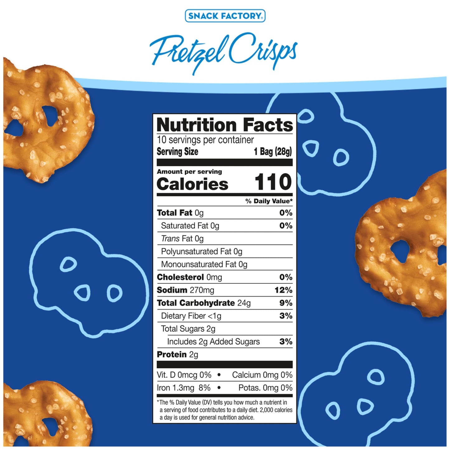 Snack Factory Pretzel Crisps, Original, 1 Oz Snack Bags, 10 Ct (Pack of 2)