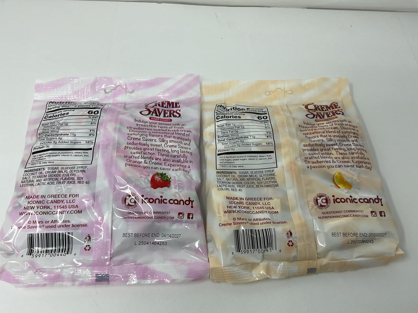 Creme Savers Strawberries and Creme + Orange and Creme Hard Candy 6.25oz Two Pack | Taste of Fresh Strawberries in Rich Cream +