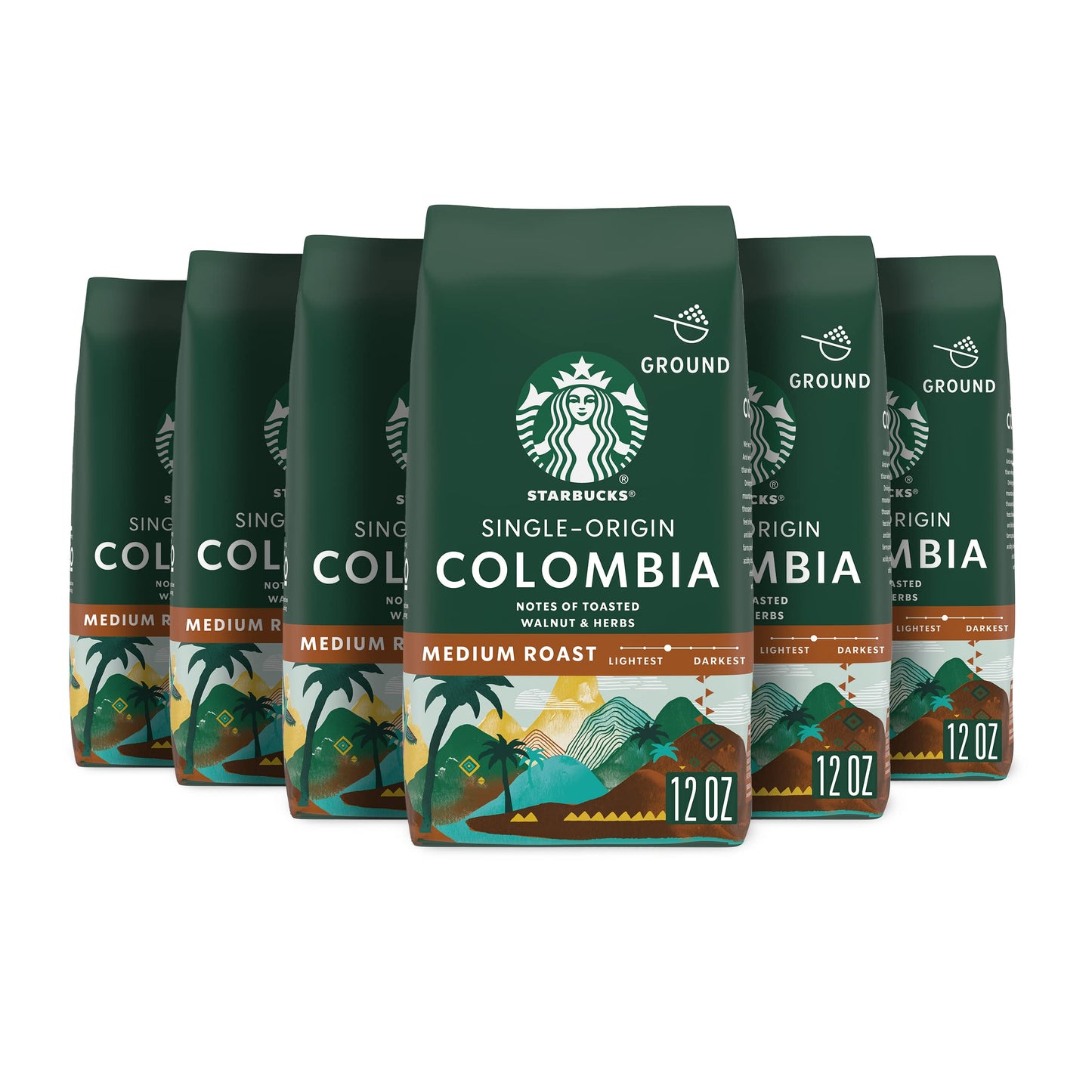 Starbucks Ground Coffee, Medium Roast, 100% Arabica, 12 oz bags, Pack of 6, Colombia