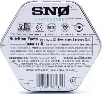 Wintergreen Keto Xylitol Candy Chips - Sn 1.5Oz Tin - Sugar-Free Candy With Only 2 Ingredients | Low Carbs, Diabetic-Friendly, N
