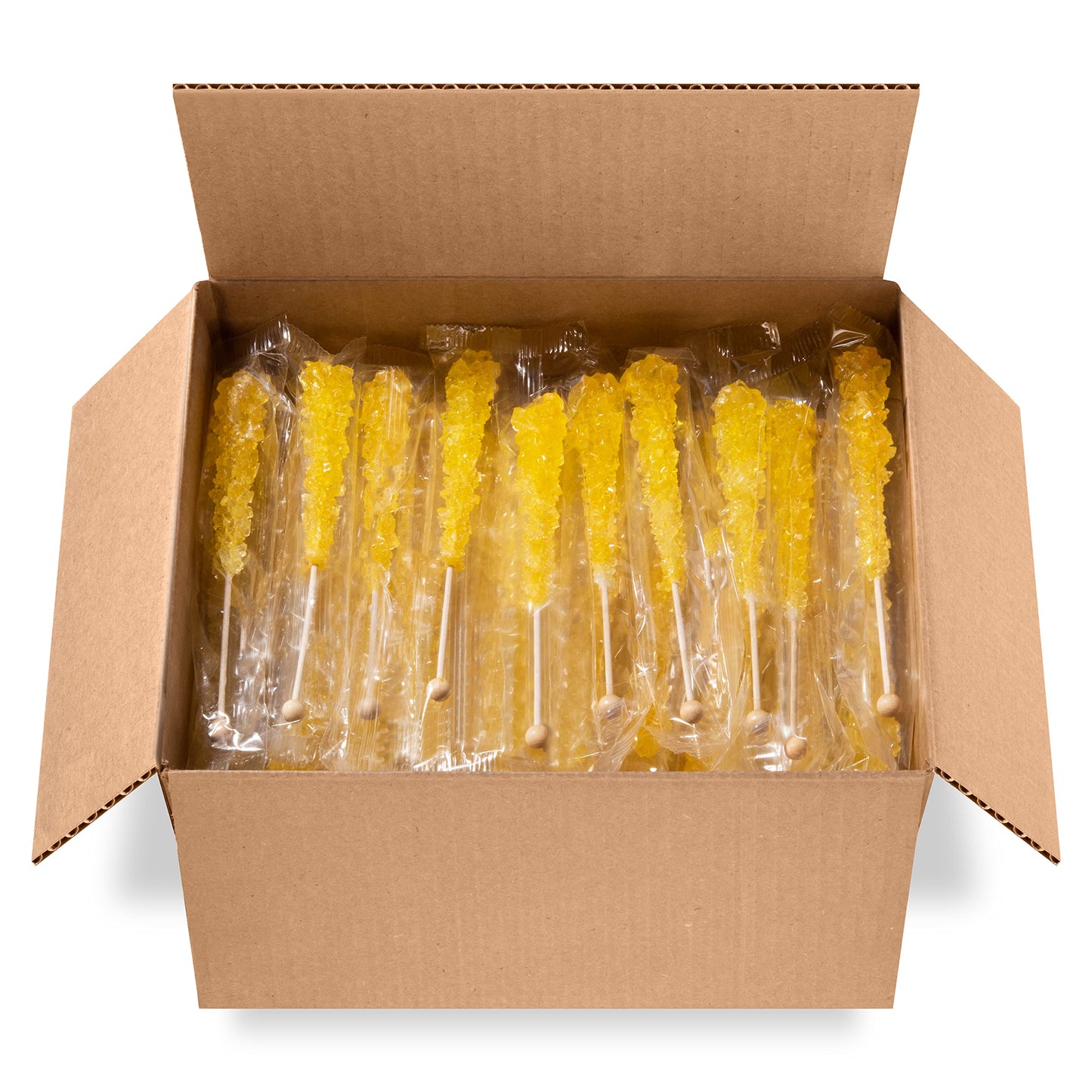 Yellow Rock Candy Sugar Sticks - Banana Flavored - 144 Individually Wrapped Bulk Candy