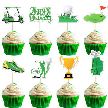 32 Pcs Golf Cupcake Toppers Trophy Lawn Golf Shoes Bag Ball Carts Cupcake Picks For Golf Sports Player Theme Baby Shower Kids Bi