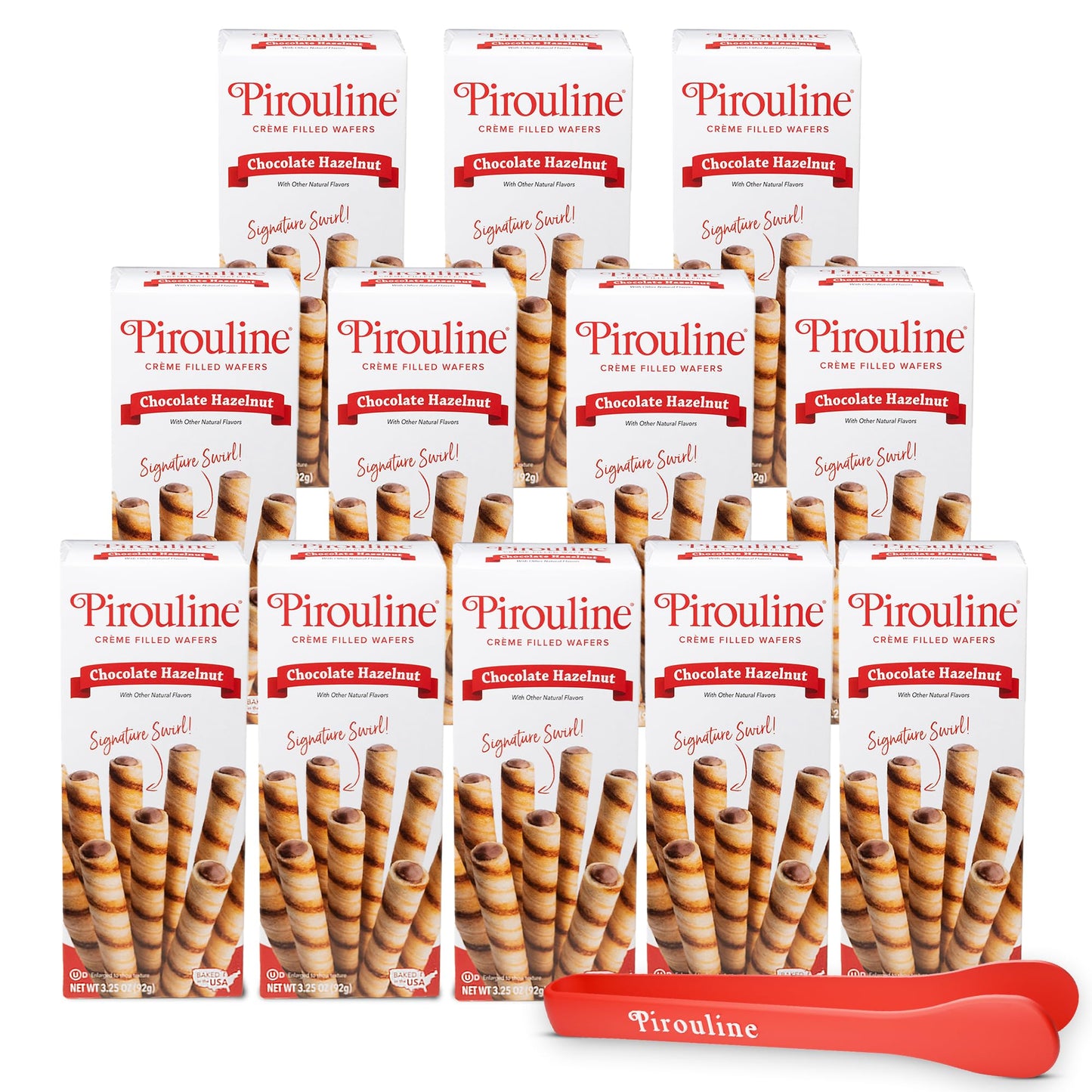 Pirouline Rolled Wafers - Chocolate Hazelnut - Rolled Wafer Sticks Bundled With Serving Tongs  Crme Filled Wafers For Coffee  Tea  Ice Cream  Snacks  Parties  Gifts  And More - 3.25Oz Carton 12Pk