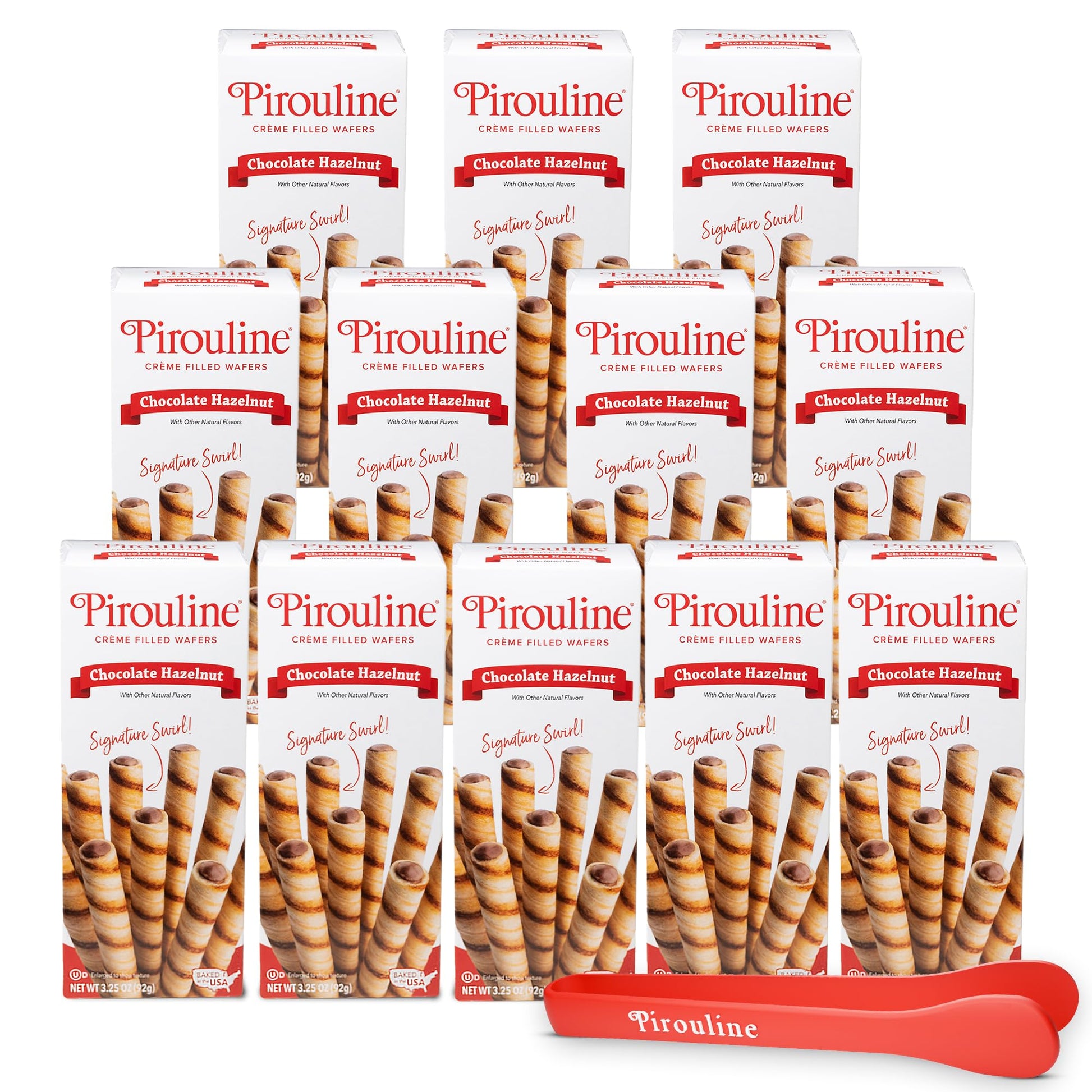 Pirouline Rolled Wafers - Chocolate Hazelnut - Rolled Wafer Sticks Bundled With Serving Tongs  Crme Filled Wafers For Coffee  Tea  Ice Cream  Snacks  Parties  Gifts  And More - 3.25Oz Carton 12Pk