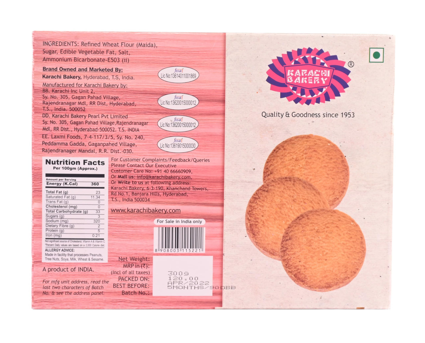 Karachi Bakery- Salt Biscuits , 14.10 Oz (400 G), Indian Snacks, Cookies, Biscuits