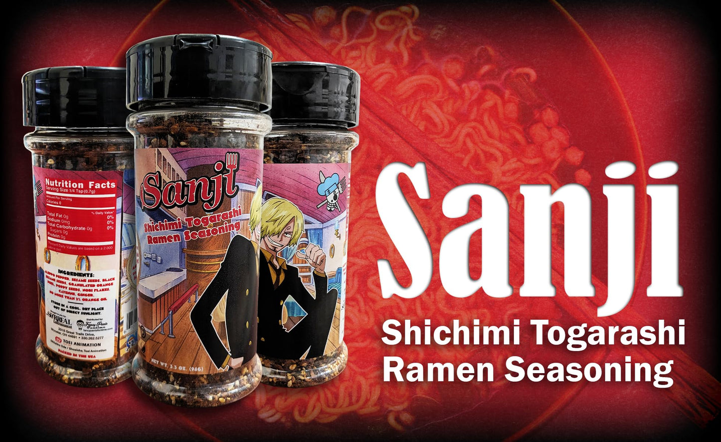 One Piece Sanji Shichimi Togarashi Spicy Ramen Seasoning Powder - Japanese Spice - Officially Licensed, 3.3 Oz Bottle (Pack Of 2