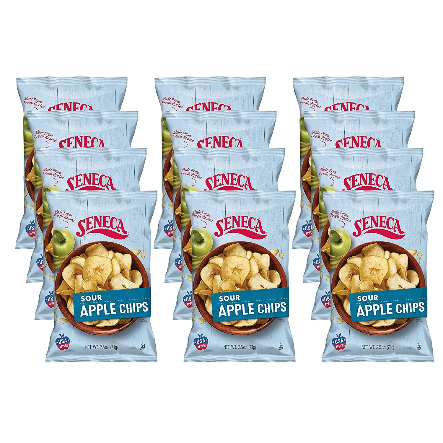Seneca Sour Apple Chips | Made From Fresh Apples | 100% Granny Smith Apples | Yakima Valley Orchards Of Washington | Crisped Apple Perfection | Foil-Freshness Bag | 2.5 Ounce (Pack Of 12)