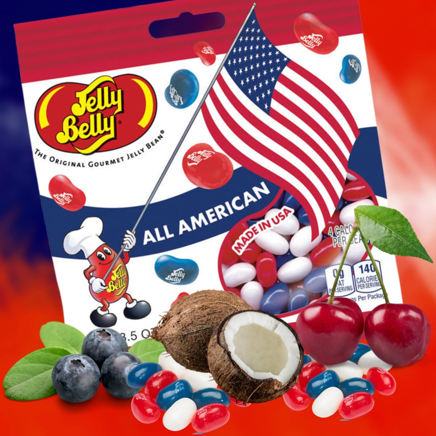 Needzo Jelly Beans, Red White Blue Fruit Flavored Candy, Pack of 3, 3.5 Ounce, Perfect for 4th of July and Birthday Parties