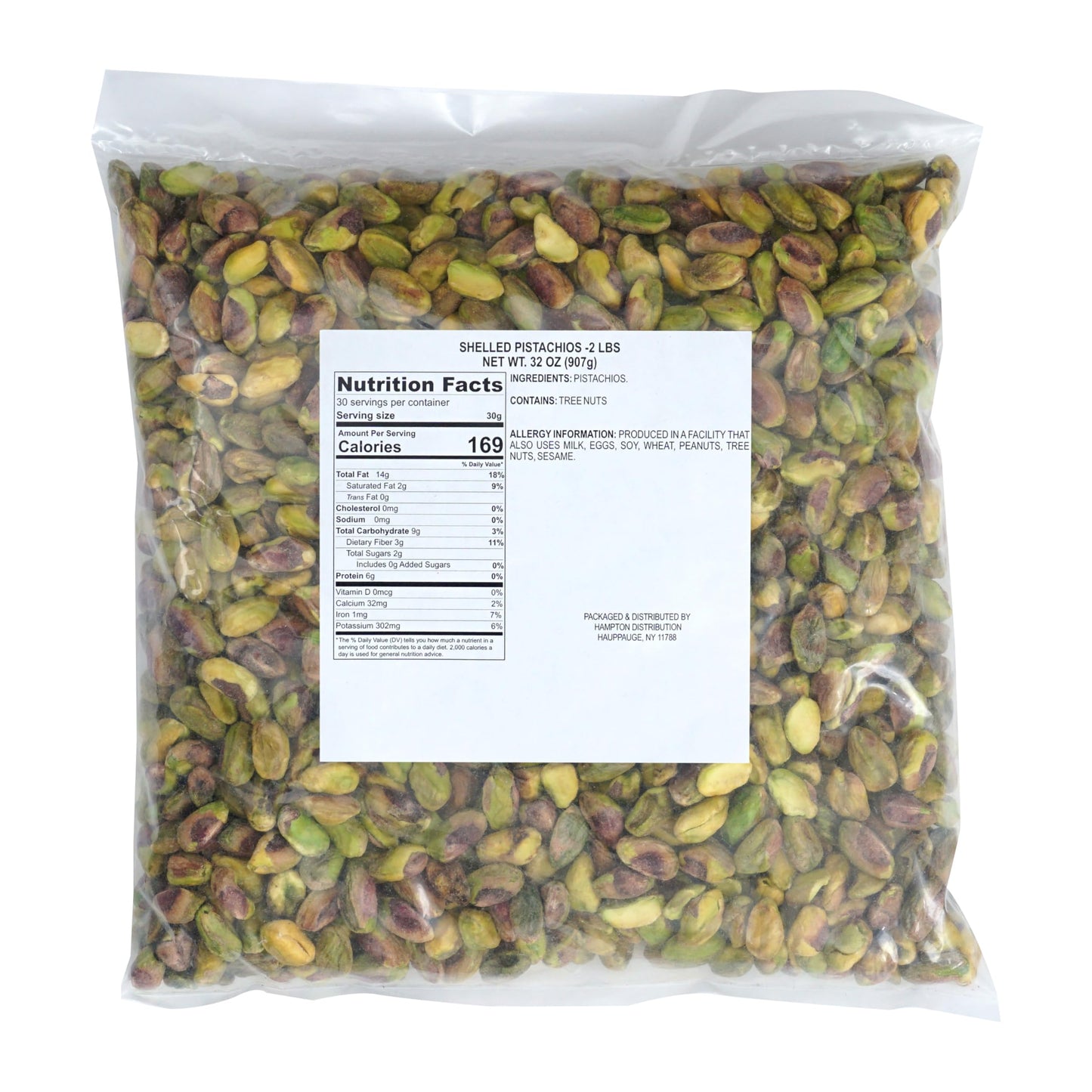 Pistachios Shelled Raw Unsalted, 2 Pound Bag, No Shell Pistachio Nuts 32 Ounce Bulk Bag