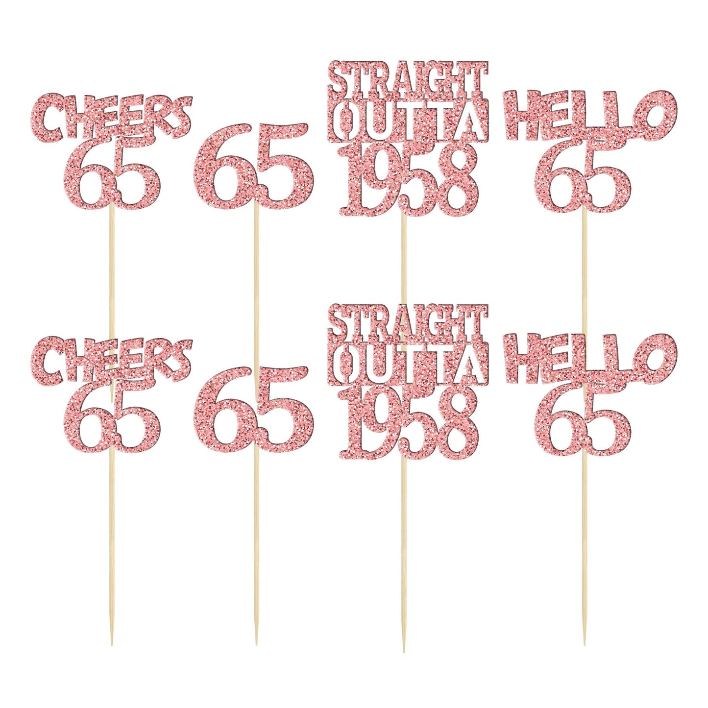 Gyufise 24Pcs Cheers to 65 Years Birthday Cupcake Toppers Glitter Sixty-five Straight Outta 1958 Cupcake Picks Happy 65th Cake D