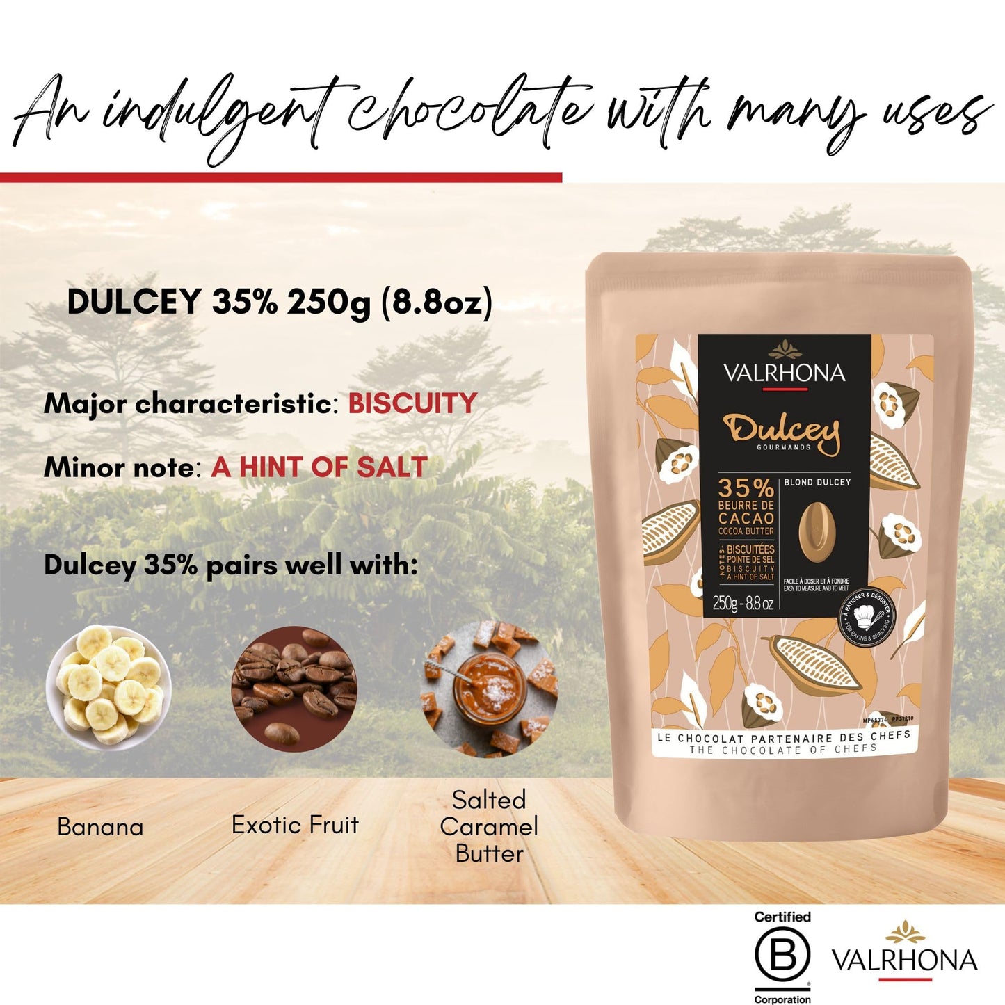 Valrhona Premium French Baking Blonde Chocolate Discs (Feves). Dulcey 35% Cacao. Creamy, Caramel Cookie Flavor Notes. Easy Melt & Tempering. Creamy, Balanced, For Luscious Frostings. 250G (Pack Of 1)