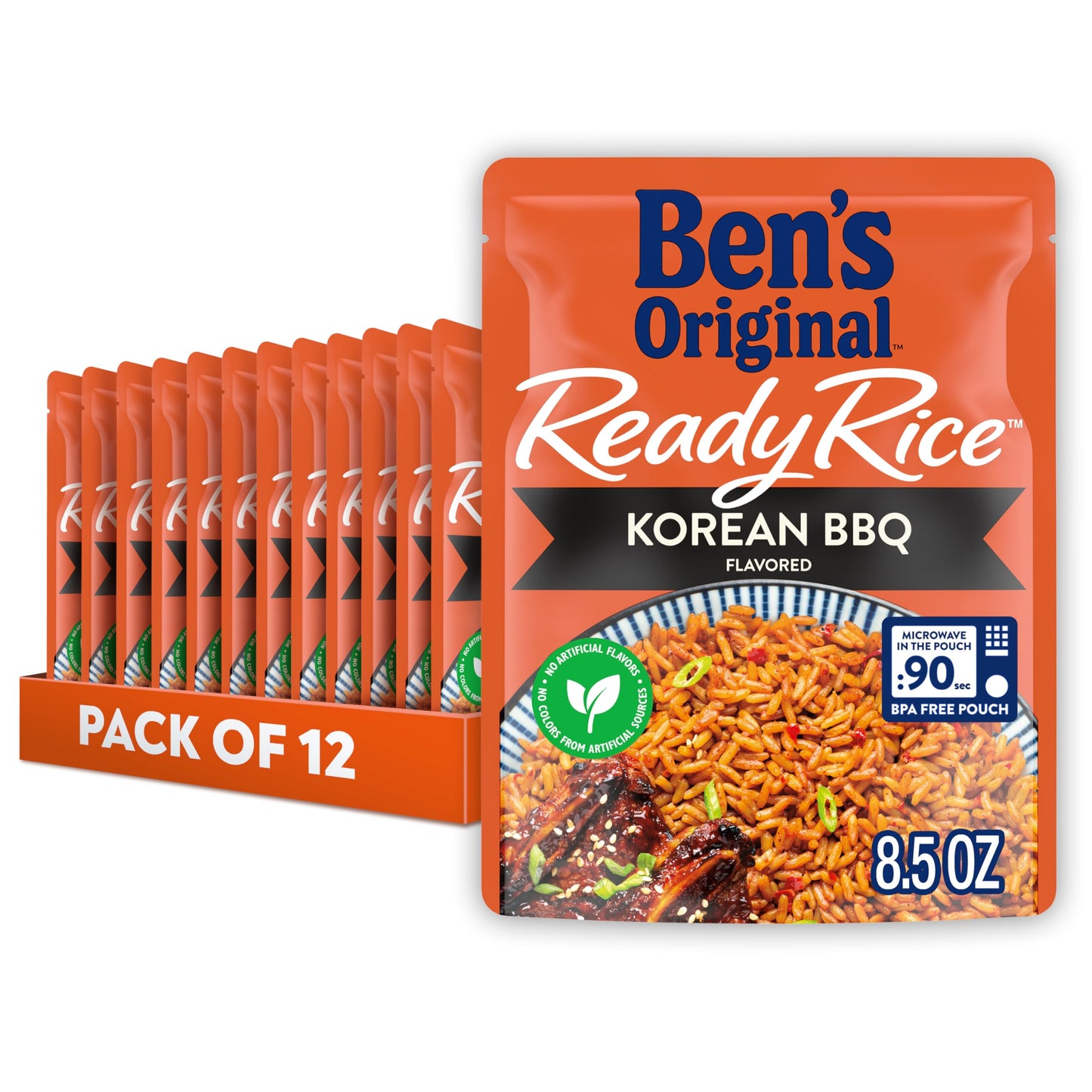 BEN S ORIGINAL Ready Rice Korean BBQ Flavored Rice, Easy Dinner Side, 8.5 OZ Pouch (Pack of 12)