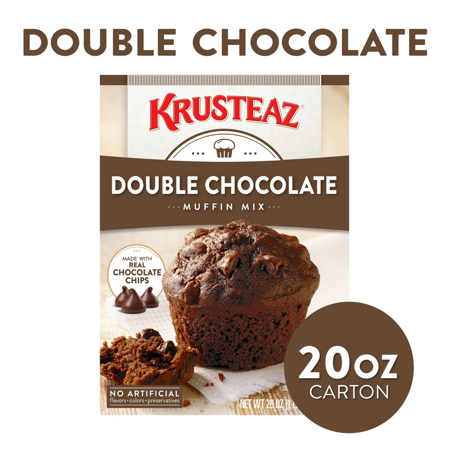 Krusteaz Double Chocolate Muffin Mix with Real Chocolate Chips, 20 Ounce Box (Pack of 4)